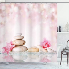 ABAKUHAUS Spa Shower Curtain, Bohemian Chakra Stones, Fabric Fabric Bathroom Decoration Set with Hooks, 175 x 180 cm, Pale Pink Peach