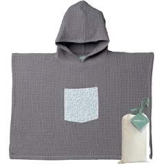 molis&co Kids Bath Poncho Hooded Beach Towel Lightweight and Compact Bathrobe for Kids (Charcoal Grey, 7-8 Years)