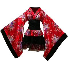 SOIMISS Short Kimono Costume for Adults, Traditional Japanese Polyester, Yukata Sakura Pattern, V-Neck, Kimono, Party, Cosplay Outfit for Party, Women, Girls, Gift, XL