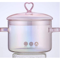 ERINGOGO Saucepan Glass Cooking Pot with Lid Handle - 1. 5L/50oz Saucepan with Lid Heat Resistant Glass Cooking Pot Cookware High Borosilicate Glass Simmer Pot Clear Stockpot - Pink Cooking Pot