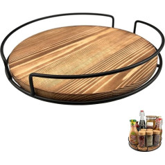 CCDSR Lazy Susan Turntable Kitchen Organiser, 28 cm, Non-Slip Spice Rack, Pantry, Kitchen, Worktop, Fridge, Pine, Carbonised Black