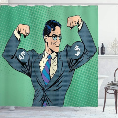 ABAKUHAUS Green Shower Curtain, Pop Art Retro Man, Waterproof, Opaque, Includes 12 Rings, Long-Lasting Bacteria and Mould Resistant, 175 x 200 cm, Petrol Blue Fern Green