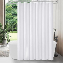 WOOPKER Shower Curtain, Anti-Mould, Waterproof and Dries Quickly, Washable High-Quality Fabric Shower Curtain Bath (White, 240 x 200 cm)