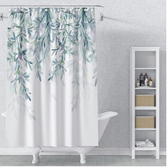 MIRRORANG 152 x 183 cm Leaf Shower Curtain Plant Watercolour Natural Eucalyptus Green Leaves Shower Curtain for Bathroom Waterproof Polyester Fabric Set with Hooks