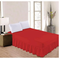 Rohi 100% Combed Polycotton Valance Sheet Available in 12 Colours - Ruffle Design - Fit Over Mattress Oeko-tex® Standard 100 Certified Fabric, Red, Single Fitted Valance Sheet