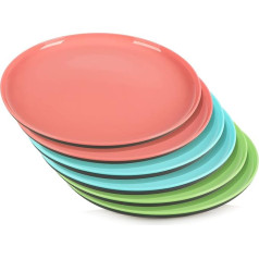 com-four® 6 x Plates in Bright Colours - Picnic and Barbecue Accessories - Camping Tableware - Space-Saving, Hygienic and Reusable Tableware (6 Pieces - Green - Blue - Pink)