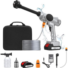 Pressure Washer Battery 21 V with 6-in-1 Multi-Spray Nozzle, with 5 m Hose, Foam Jug, for Car Washing, Carpet Cleaning, Watering, Effective Cleaning for Everyday Use (1 Tool Battery)