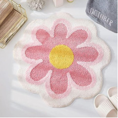 Rug, Flowers Soft Non-Slip Bath Mat with High Hygroscopicity Bath Mat Shower Mat Carpet for Bathroom Kitchen Living Room Toilet 25.6 x 25.6 Inches (Pink)