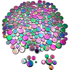 500g Random Round Iridescent Glass Mosaic Tiles, Creative Iridescent Glass Mosaic Pieces for Crafts, Flower Pots, Vases, Cups, Garden Decoration, Mosaic Making (Purple 1)