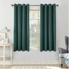 Cucraf 100% Blackout Eyelet Curtains, Thermal Insulated Linen Look Curtains, Noise Dampening Curtains for Living Room Children's Room, H 175 x W 140 cm, Forest Green, Set of 2