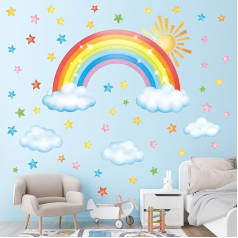 DECOWALL SG3-2314 Large Rainbow Wall Stickers Sun Clouds Stickers Removable Baby Kids Nursery Girls Bedroom Living Room Wall Decor