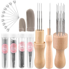 117 Pieces Wool Felting Needles, Needle Felting Accessories, 1/3/8 Needle Wooden Handle with 4 Sizes Felting Needles, Diamond Needle, Transparent Needle Bottle for Beginners or Professionals