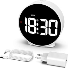 CHEREEKI Digital Alarm Clock with Mains Operated and Battery Operated, 4 Changeable Brightness, 3 Alarm Schemes, 2 Alarms and Snooze Function for Home, Office, Travel (Includes Adapter and Battery)