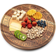 Bill.F Wooden Turntable - Elegant 40 cm Wooden Serving Tray Rotates 360 Deg - Rotating Board Plate Central Serving Cake Cheese Snacks Home Dining