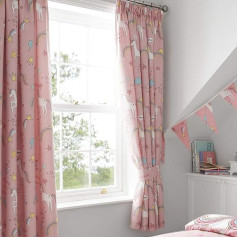 Happy Linen Company Girls Curtains with Ruffle Tape - Unicorns & Rainbows - Fully Lined - Pink - 66