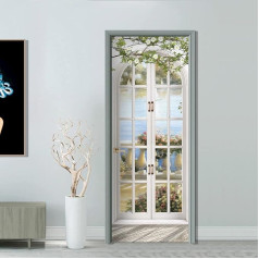 FLFK 3D European Art Arch Pastoral Landscape Door Wallpaper Self-Adhesive Door Poster Vinyl Removable Wall Sticker Home Decor 77 x 200 cm