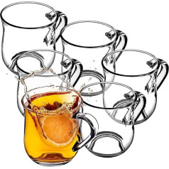 KADAX Glasses with Handle for Tea and Coffee, Tea Glasses Made of Thick Glass, Glass Cups for Cold and Hot Drinks, Glasses Set for Tea, Coffee, Water (Abia 320 ml / Set of 6)