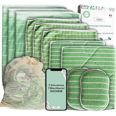 11 Bamboo Microfibre Cloths XXL, Washable Sponges + Bag, Premium Quality, Wipes | Cleaning Cloths for Removing Streaks on Windows, Car, Stainless Steel, Hob, Glasses, Tableware