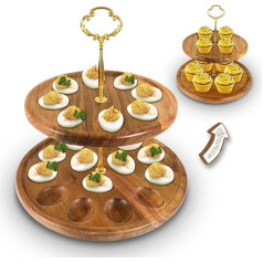 Honitra Double Wooden Deviled Egg Plate, 22 Holes Deviled Egg Plate, Reversible Deviled Egg Tray, Front as Easter & Thanksgiving Deviled Egg Container, Back as Cupcakes Stand & Serving Tray