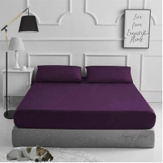 EXQUIZIT HOME Plain Dyed Polycotton Percale Fitted Sheet with Matching 2 Pillow Cases Easy Care Flat Sheet Small Double 4ft Plum