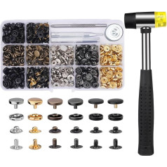 120 Sets of Snap Fasteners, 6 Sets of Crolos Leather with Rubber Mallet, 10mm Metal Press Studs, Snap Fasteners with Complete Adjustment Tools