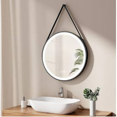 EMKE Bathroom Mirror Round Black 60 cm LED Mirror Round with Touch Switch + 3 Light Colours 3H Automatic Shut-Off to Save Energy