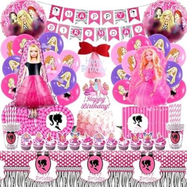103 Pieces Birthday Decoration Barb, Party Decoration Barb, Birthday Plates and Cups, Balloon Birthday, Balloon Helium Barb, Napkins Barb, Cake Decoration Barb, Party Tableware Birthday Decoration Set