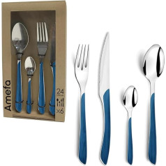 Amefa Eclat Cutlery Set | Nature Blue Wood | Cutlery 24 Pieces for 6 People | Rustproof Stainless Steel | Plastic Handles in Wood Look | Dishwasher Safe | Cutlery Set for 6 People