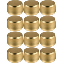 Artibetter 12 x Candle Tins with Lids 8oz Round Metal Candle Containers for Crafts, Crafts, Storage, Gifts and More (Gold)