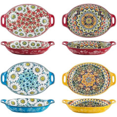 Henten Home Bowl Sets, Fruit Bowls with Handle, 4 Pieces - 950 ml, Crockery Bowls for Pasta/Salad/Soup, Porcelain Pasta Serving Bowl Set - Bohemian Style