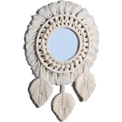 Tiardey Hanging Wall Mirror with Fringe Round Decorative Mirror for Home Living Room Bedroom Home Decor - Leaf - Style