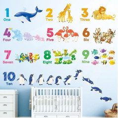 DECOWALL DS12-8076 Leaning Numbers Wall Stickers Large Animal Educational Decals for Kids Bedroom Nursery Living Room Art Home Decor Classroom Playroom Decorations Crafts Vinyl