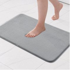 MIULEE Plain Bath Mat, Memory Foam Bath Mat, Bathroom Rug, Shower Mat, Decorative Doormat, Non-Slip Mat for Bathroom, Living Room, 60 x 90 cm, Light Grey