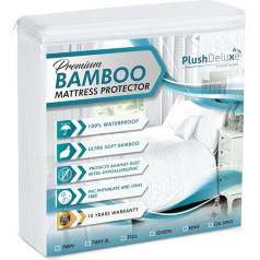 PlushDeluxe Bamboo Mattress Protector Waterproof, Hypoallergenic and Ultra Soft Breathable Cover Protection - PVC, Phthalate (California King)
