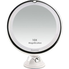 Auxmir Cosmetic Mirror LED Illuminated 10x Magnification, 2 Brightness Levels and Suction Cup, Shaving Mirror with 360° Swivelling