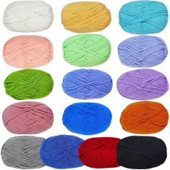 Acrylic Wool Set, 16 Pieces Yarn Wool for Knitting, Acrylic Yarn Strands, Knitting Yarn, Cotton Yarn, Perfect for Any Crochet and Knitting Project (16 Colours, 50 g)