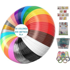 CAELLUMA - Set Filament + Skizzenbuch + 3D-Karton - 20 Farben x 10 Meter (insgesamt 200 Meter)