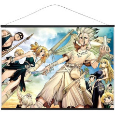 CosplayStudio XXL Dr. Stone Fabric Scroll Picture Kakemono 100 x 81 cm Large Anime Wall Picture Motif: Senkuu Ishigami & Friends
