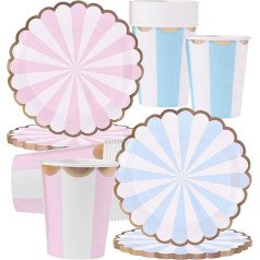 INHEMING Pack of 40 Paper Plates and Cups Set, Pastel Colours, Paper Plates Paper Cup Set, Pastel Blue and Pastel Pink, for Birthday Gift, Children's Birthday, Party Decoration, Baby Shower