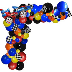 121 Pieces Racing Car Balloons Arch Garland Kit Decorations, Racing Car Foil Balloons Checker Flag for Monster Truck Party, Target Lines Racing Car, Nascar Party Supplies (Racing Car)