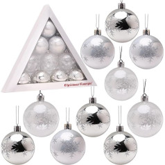 Christmas Concepts® Pack of 10-60 mm Christmas Tree Baubles - Glossy, Pearl & Transparent Snowflake Decorated Baubles (White & Silver)