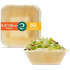 ECO SOUL PLB5.5SQ50 Disposable Square Palm Leaf Bowls 14cm 340ml (Pack of 50)