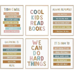 Boho Classroom Decor Posters Positive Inspirational Prints Teacher Gift Kids Canvas Wall Art Set of 6 Perfect for Building Confidence in Kids 8x10 Inches Unframed