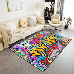 Loussiesd Hip Hop Decor Area Rug Hippie Graffiti Style Rugs for Living Room Bedroom Graffiti Graphic Street Culture Grunge Art Decorative Rug 100 x 150 cm