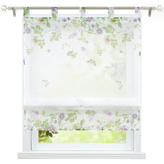 ESLIR Roman Blind with Loops, Voile Curtains, Kitchen Roman Curtains, Transparent Tab-Top Blind, Modern Curtains with Butterfly Pattern, W x H 140 x 140 cm, Pack of 1