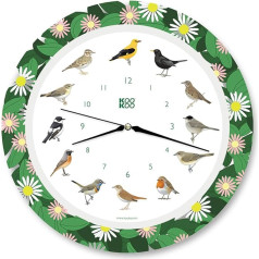 KOOKOO Songbirds Flower Planet, Quartz Movement, The Singing Bird Clock, is a Clock with 12 Native Songbirds and Real, Natural Bird Voices, 34 cm