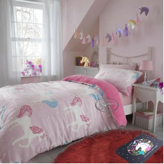 Rainbow Style Unicorn Dinosaur Kids Bedding Set with Matching Pillow Case Animal Print Girls Boys Kids Duvet Cover Unicorn Pink Double 200x200cm