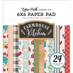 Echo Park Paper Company FK216023 Farmhouse Kitchen Paper Pad, 6 x 6 cm, Red, Yellow, Teal, Wood Grain, Black