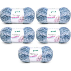 Gründl Mohanna Knitting and Crochet Yarn 90% Polyacrylic 10% Mohair 5 x 100 g Thick Wool Light Blue/Turquoise/Dark Blue