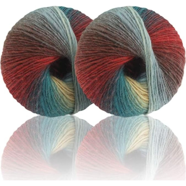2 Skeins Rainbow Soft Yarn, 100% Wool, Gradient, Multicolor Yarn for Crochet, Knitting, Total Length 180m×2.50g×2) (14#)